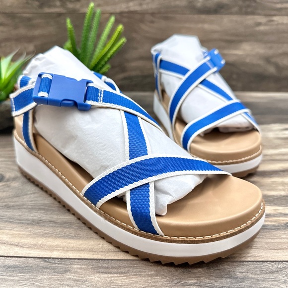NIB Lucky Brand Imbae Strappy Platform Wedge Sandal Classic Blue Textile 8.5M - Picture 4 of 11